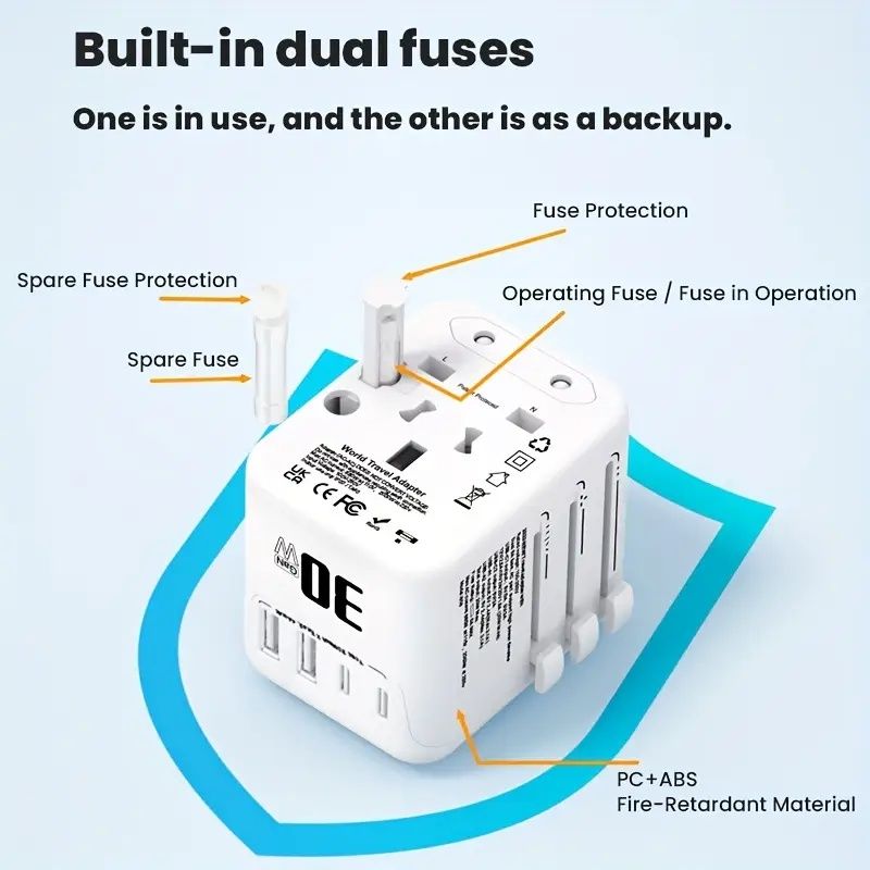 30W GaN Universal Travel Adapter - 2 USB-A + 2 USB-C | Supports Laptops/Hair Dryers | European & Worldwide Plug Adapter | UK/US/AU Compatible