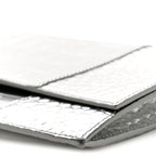 Metallic Calfskin Crocodile Embossed Hourglass Flap Flat Pouch Silver