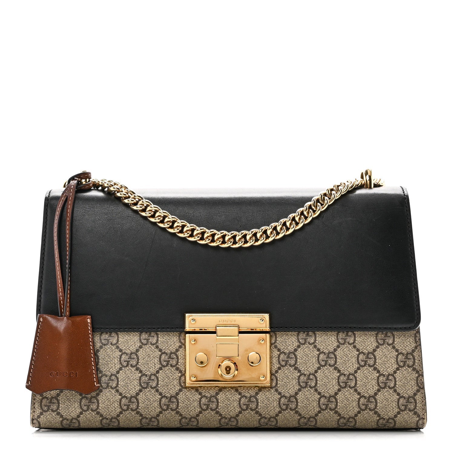 GG Supreme Monogram Calfskin Medium Padlock Shoulder Bag Beige Black Cuir
