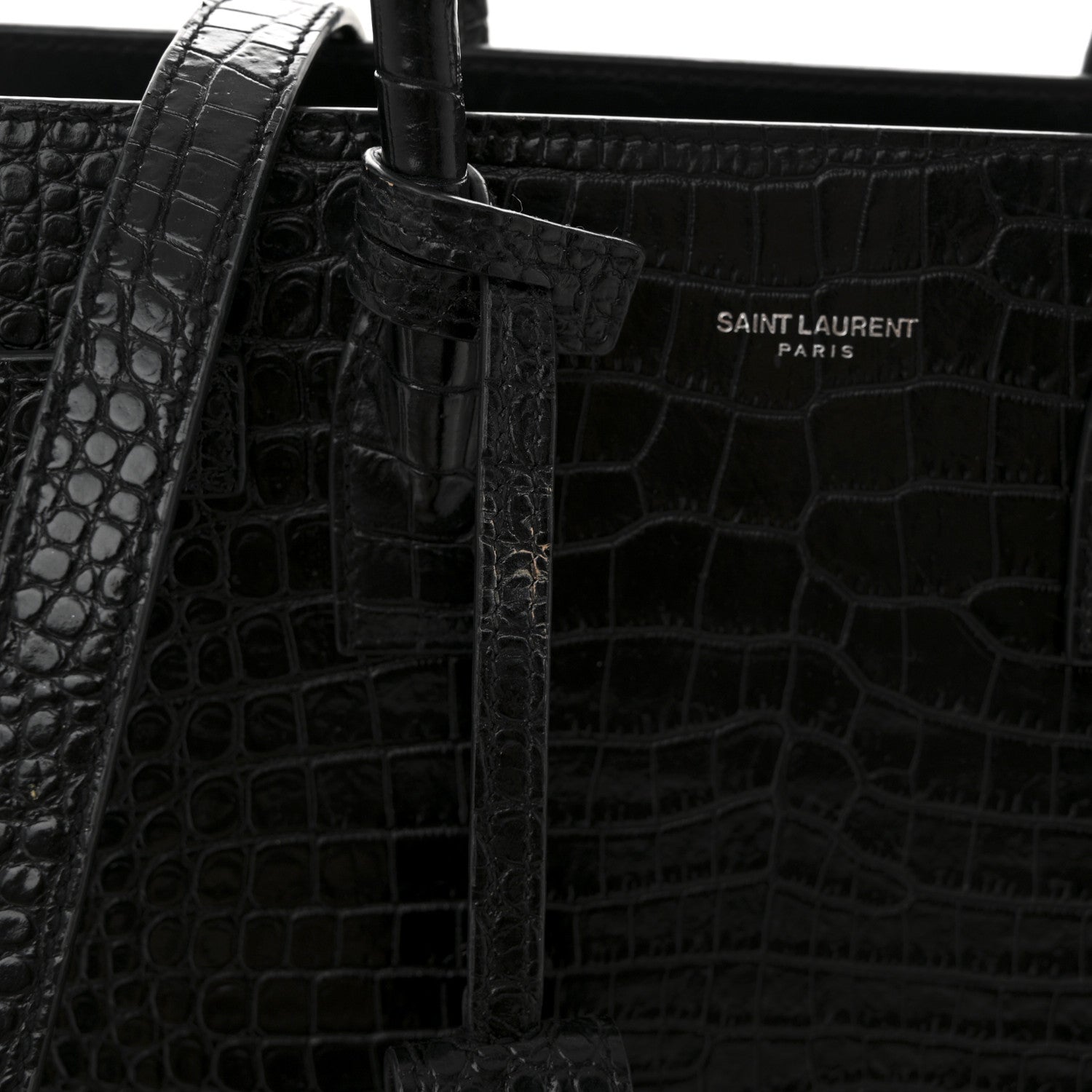 Calfskin Crocodile Embossed Baby Sac De Jour Black