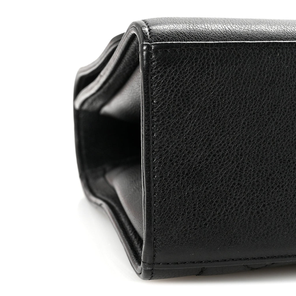Grained Calfskin Quilted Large Label Click Flap Bag Black