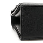 Grained Calfskin Quilted Large Label Click Flap Bag Black
