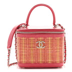 Calfskin Raffia Small Take Away Vanity Case Bag Pink Beige