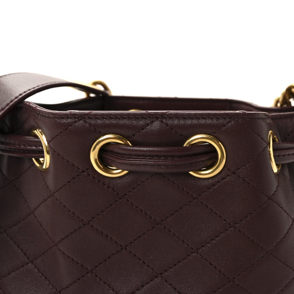 Lambskin Carre Quilted Cassandre Small Bucket Bag Hot Wine