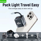 65W GaN Fast Charger with Three Ports and Integrated 80cm Retractable Type-C Cable for iPhone 16/15/14/13 Pro Max, Xiaomi, and Samsung Devices