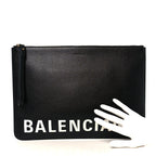 Calfskin Logo Large Cash Pouch With Handle Black White