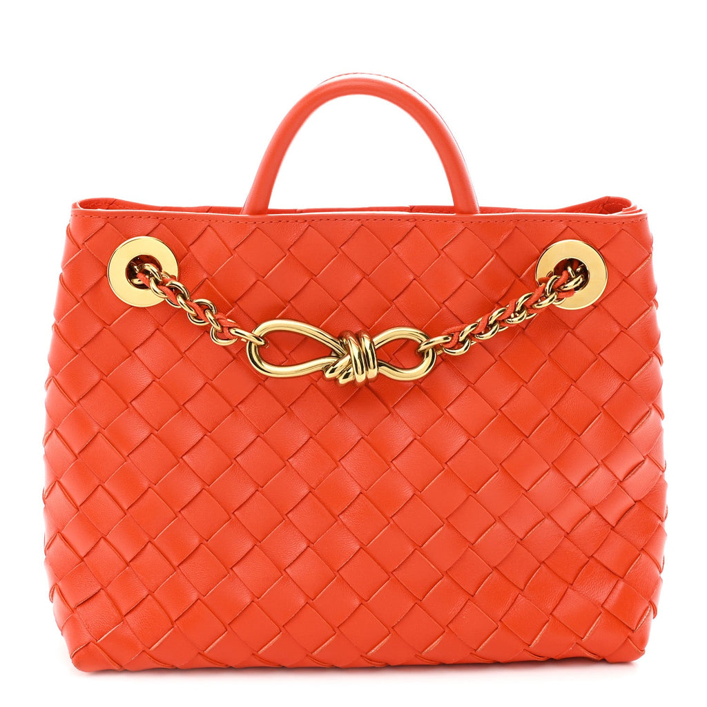 Nappa Intrecciato Small Andiamo With Chain Shoulder Bag Orange