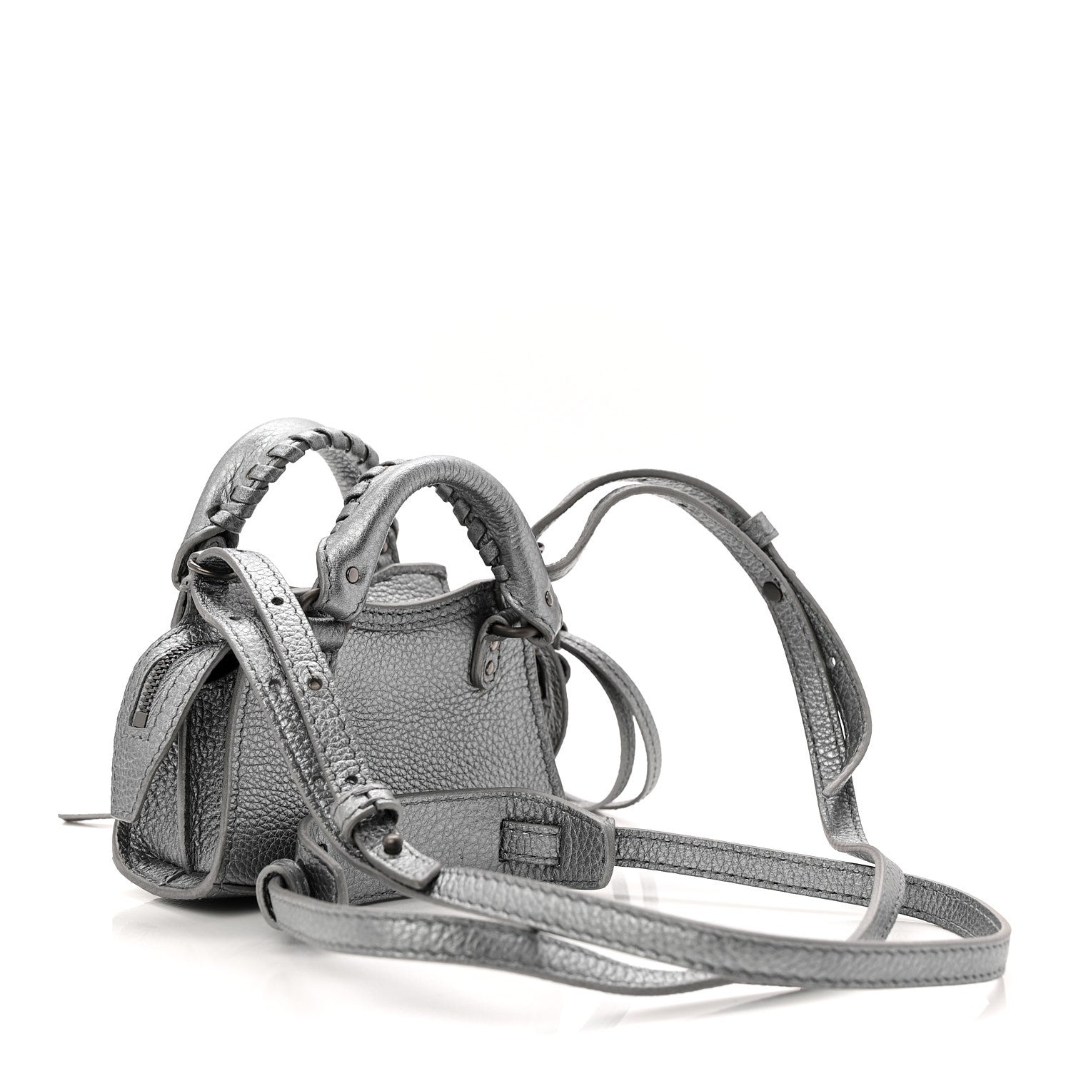 Metallic Grained Calfskin Neo Classic Hardware Super Nano City Crossbody Silver
