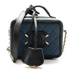 Caviar Quilted Small CC Filigree Vanity Case Navy Black