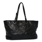 Glazed Calfskin Large On The Road Tote Black