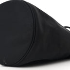 Recycled Sport Nylon Logo Embroidered Wheel Drawstring Bucket Bag Black White