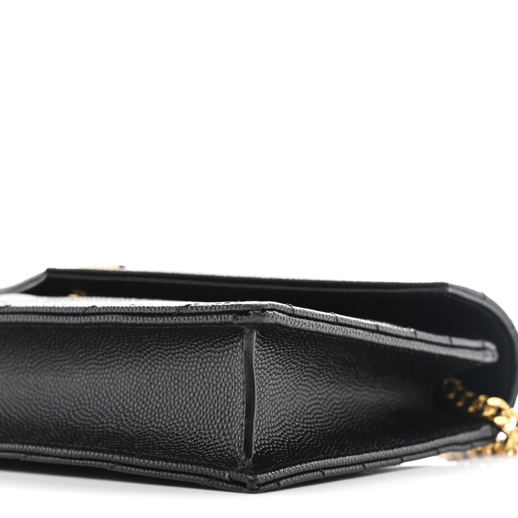 Grain De Poudre Matelasse Chevron Monogram Envelope Chain Wallet Black