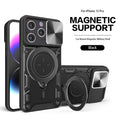 Tpu Pc Shockproof Magnetic Phone Case With Free Adjustment Ring Holder For Iphone 15 Pro In Black