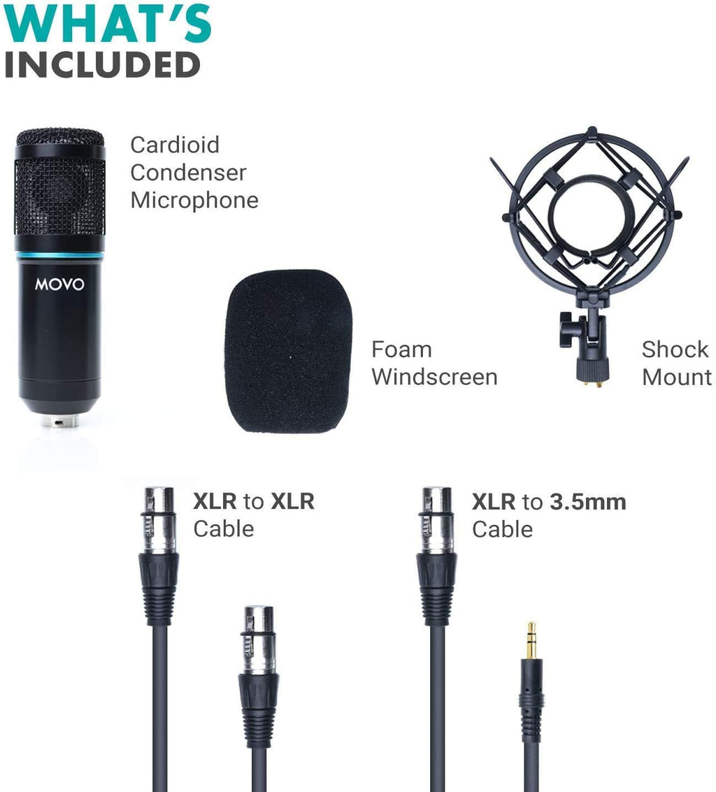 Movo PC-M6 Universal Cardioid Condenser Podcast Microphone with XLR and 3.5mm
