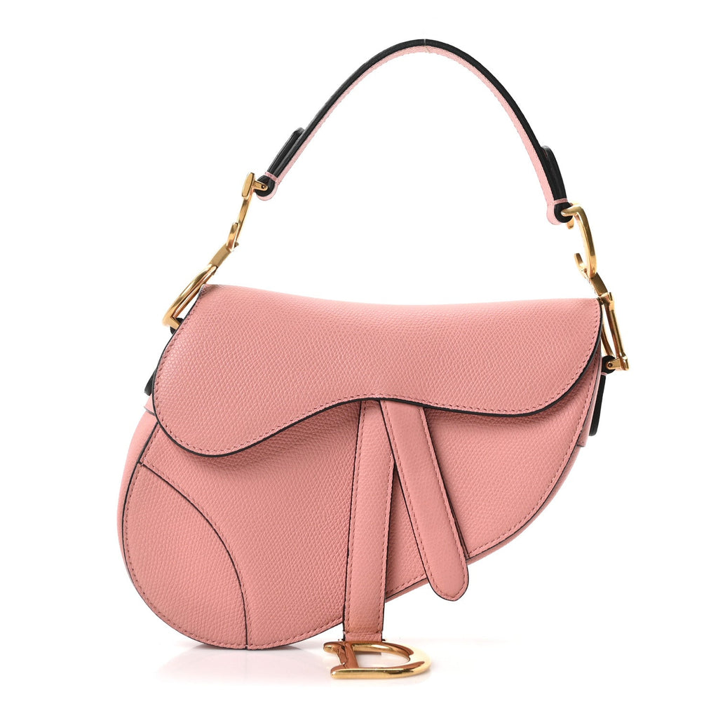 Grained Calfskin Mini Saddle Bag Pink