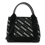 Cotton Canvas Calfskin Logo Print Navy Cabas XS Black White