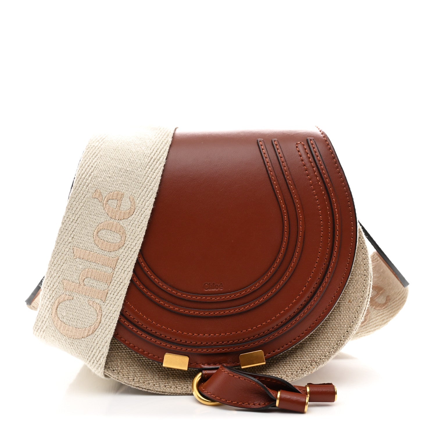 Linen Calfskin Small Marcie Saddle Bag Sepia Brown