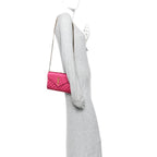Satin Mixed Matelasse Triquilt Monogram Chain Wallet Guava