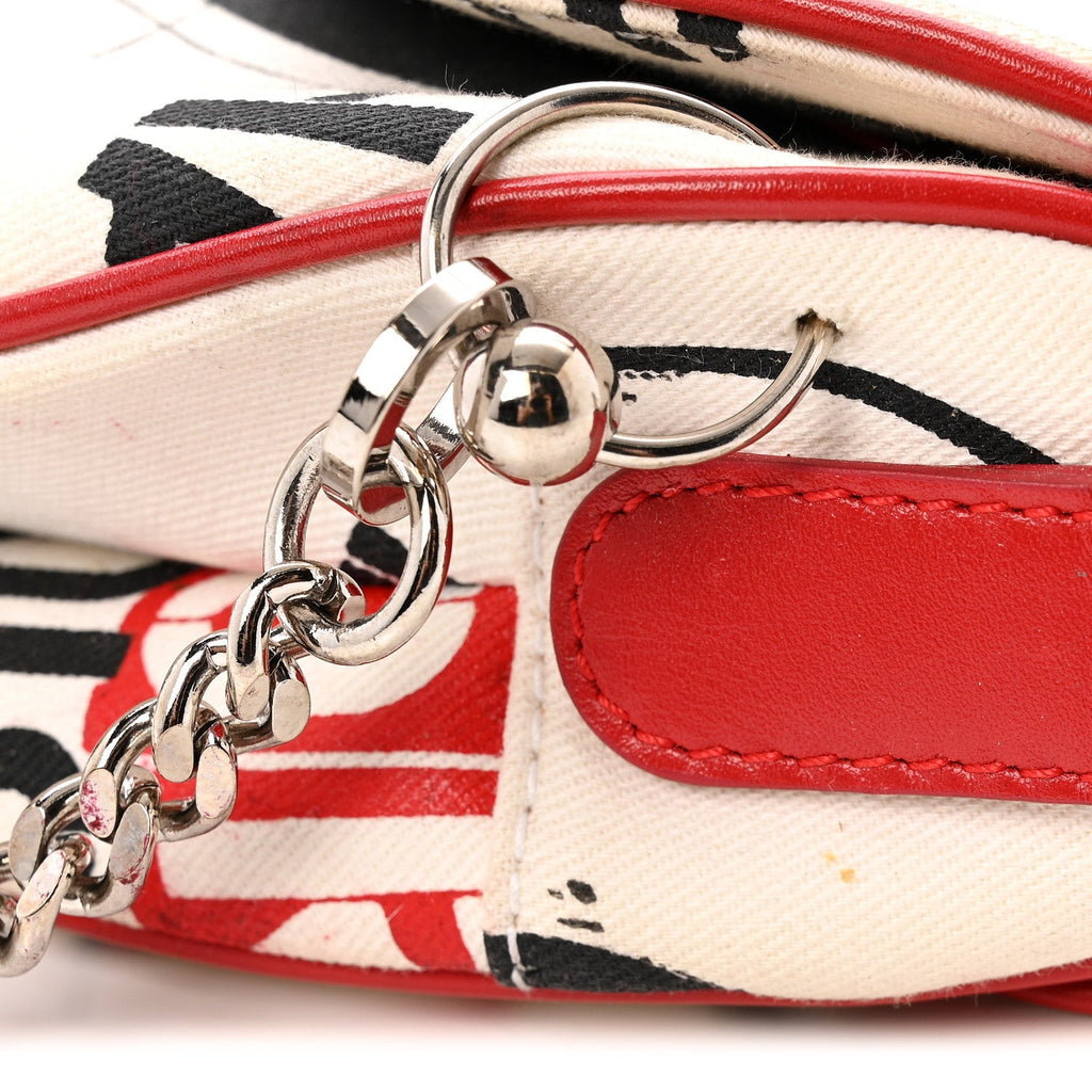 Canvas Hardcore Pierced Saddle Bag White Red Black