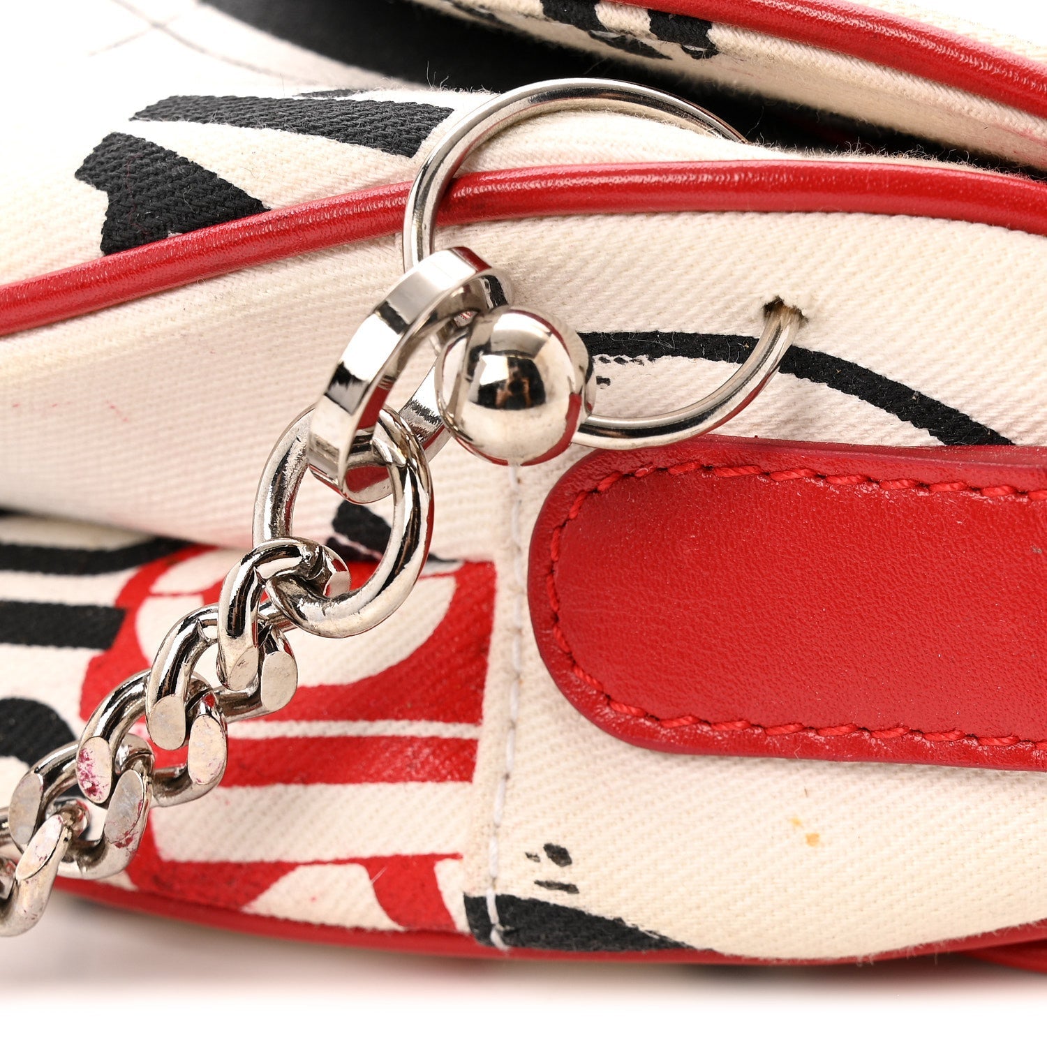 Canvas Hardcore Pierced Saddle Bag White Red Black