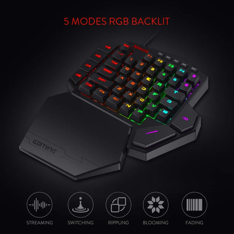 Redragon K585 DITI One-Handed RGB Mechanical Gaming Keyboard with Wrist Rest, 42 Keys, Type-C Connectivity, Professional Hot-Swappable Gaming Keypad - Brown Swotch