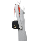 Roxy Calfskin Web Medium Blondie Top Handle Shoulder Flap Bag Black