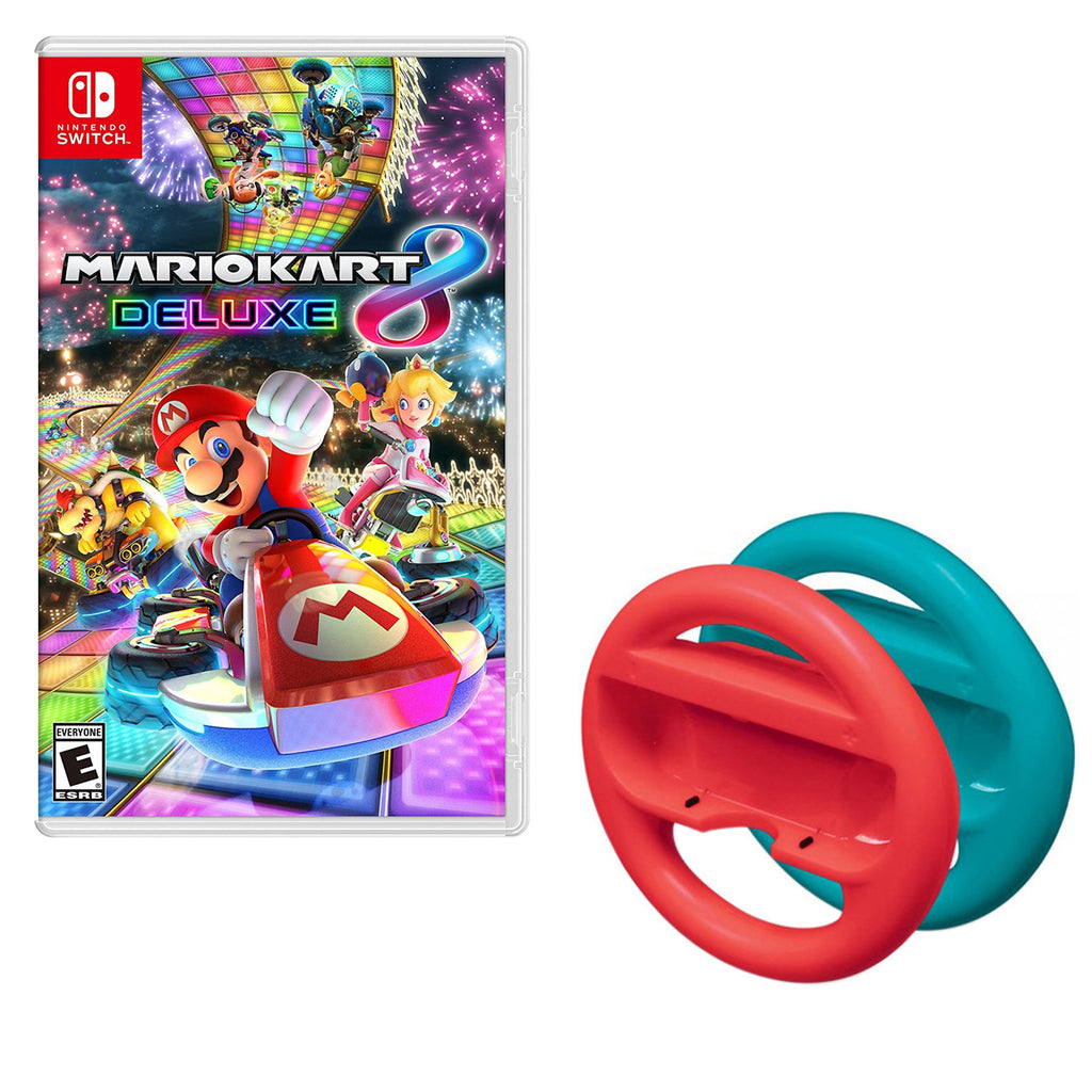 Switch Mario Kart 8 with Red and Blue Steering Wheels Bundle