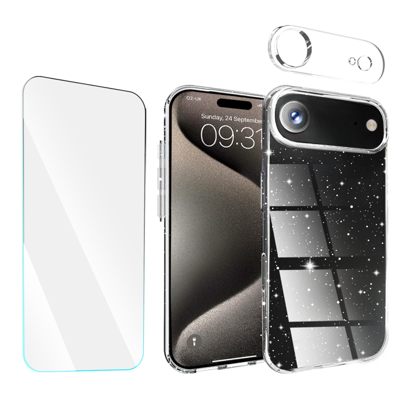 Entronix Bundle Compatible with iPhone 17 Air - [Hard] Glitter Clear Case, 1 Clear Screen Protector & 1 Camera Lens Protector