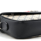 GG Supreme Monogram Textured Dollar Calfskin Web Studded Mini Ophidia Flap Shoulder Bag Beige Blue