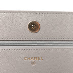 Caviar Quilted Studded CC Wallet On Chain WOC Grey