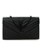Grain De Poudre Matelasse Chevron Monogram Monochrome Chain Wallet Black
