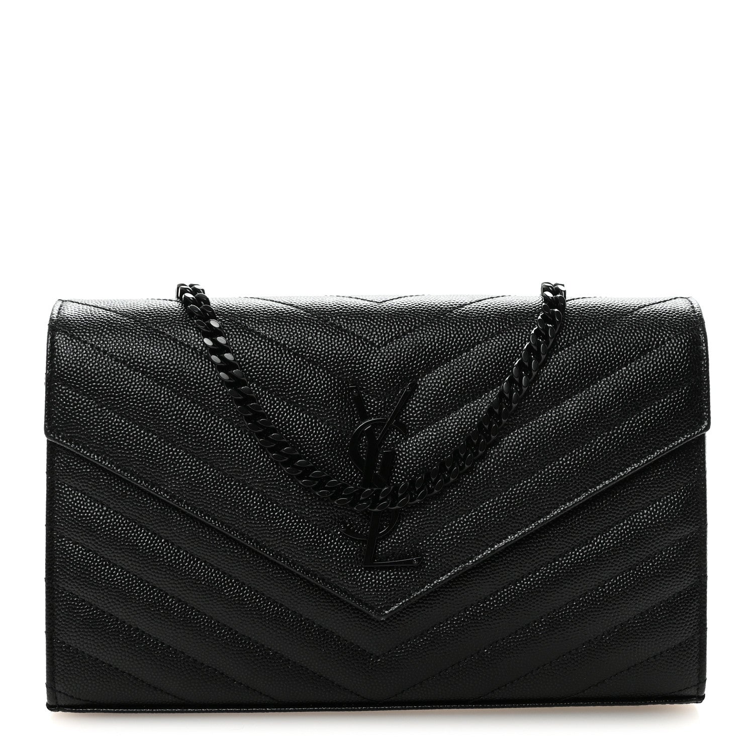 Grain De Poudre Matelasse Chevron Monogram Monochrome Chain Wallet Black