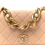 Calfskin Quilted Pearl Jewel Chain Flap Beige