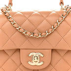 Lambskin Quilted Mini Top Handle Rectangular Flap Dark Beige