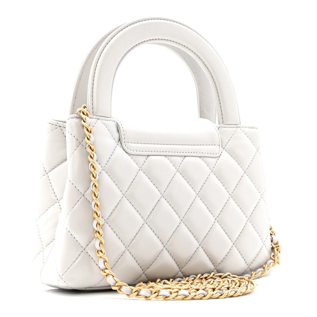 Shiny Aged Calfskin Quilted Nano Kelly Shopper Light Grey