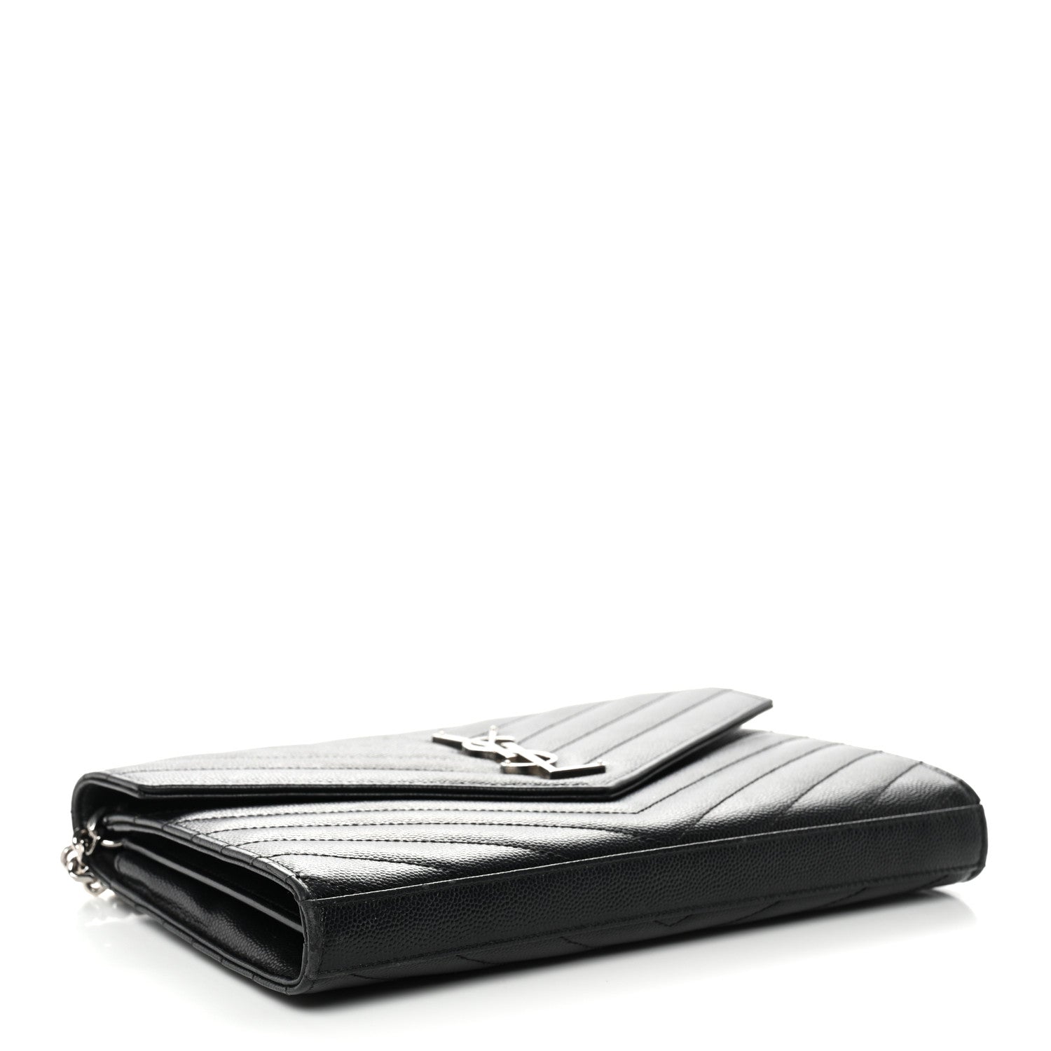 Grain De Poudre Matelasse Chevron Monogram Chain Wallet  Black