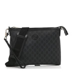 GG Supreme Monogram Azalea Calfskin Retro Interlocking G Wristlet Messenger Bag Black