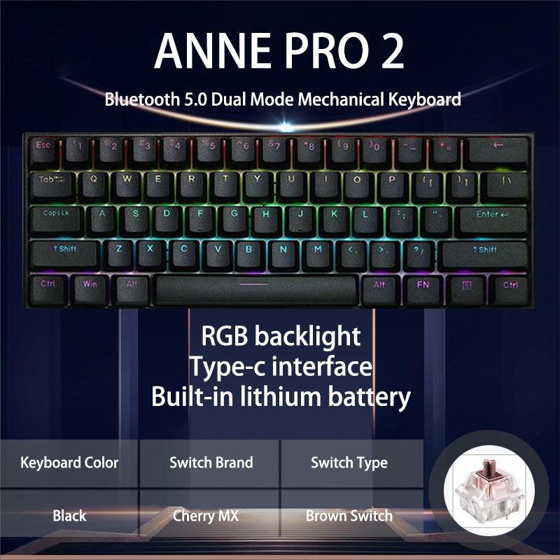 60% 61 Keys Portable Mini Wireless bluetooth 5.0 Mechanical Keyboard Office Gaming Keyboard Type-C Detachable Cable - B switch