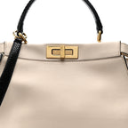 Vitello Seta Snakeskin Monster Eyes Medium Peekaboo Iconic Satchel  Amido Sand Black