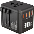 "30W GaN Travel Adapter – 4-Port Charger with EU/UK/US/AU Plugs"