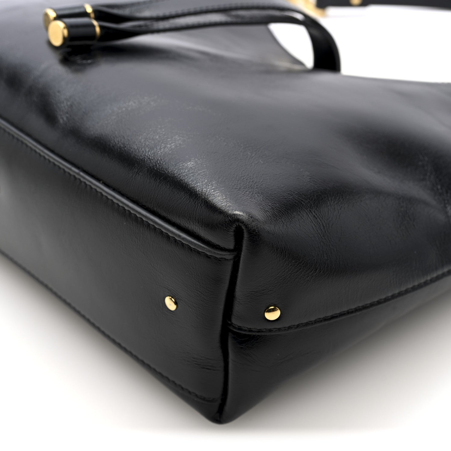 Shiny Calfskin Small Marcie Hobo Bag Black