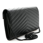 Grain De Poudre Matelasse Chevron Monogram Monochrome Chain Wallet Black
