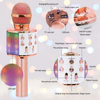 Wireless Karaoke Microphone BT Handheld Portable Speaker Home KTV Player With Dancing LED Lights Record Function For Kids