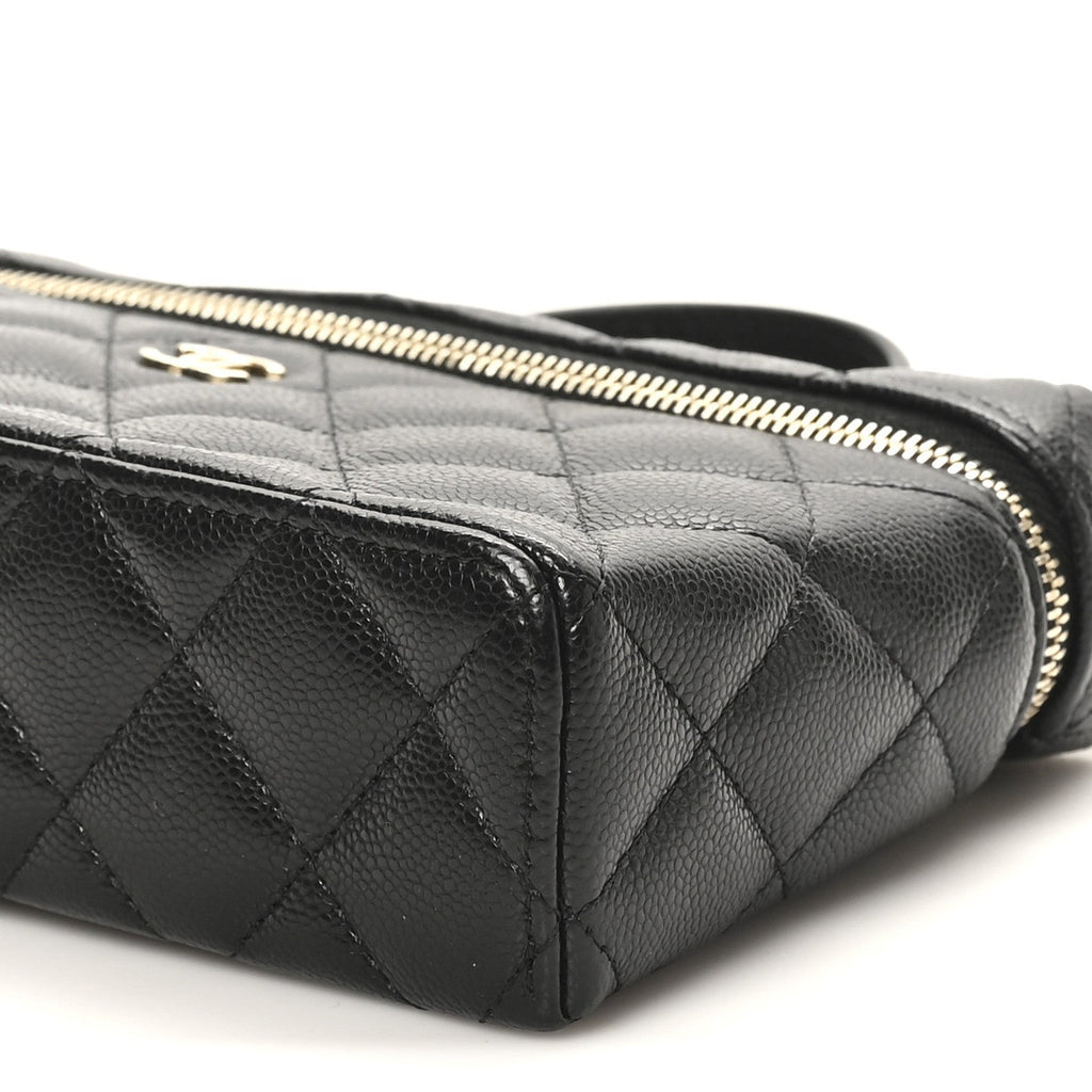 Caviar Quilted Top Handle Slim Vanity With Chain Black