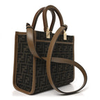 Fabric Jacquard FF 1974 Logo Small Fendi Sunshine Shopper Tote Tobacco Moro Sand