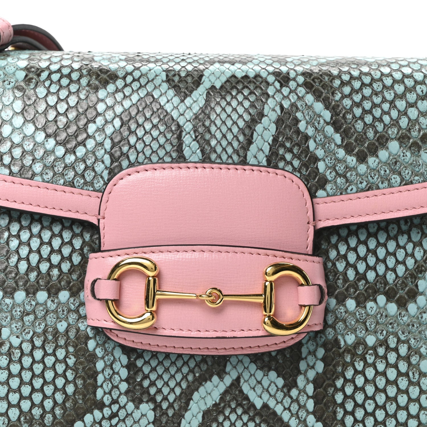 Snakeskin Calfskin Horsebit 1955 Shoulder Bag Blue Pink