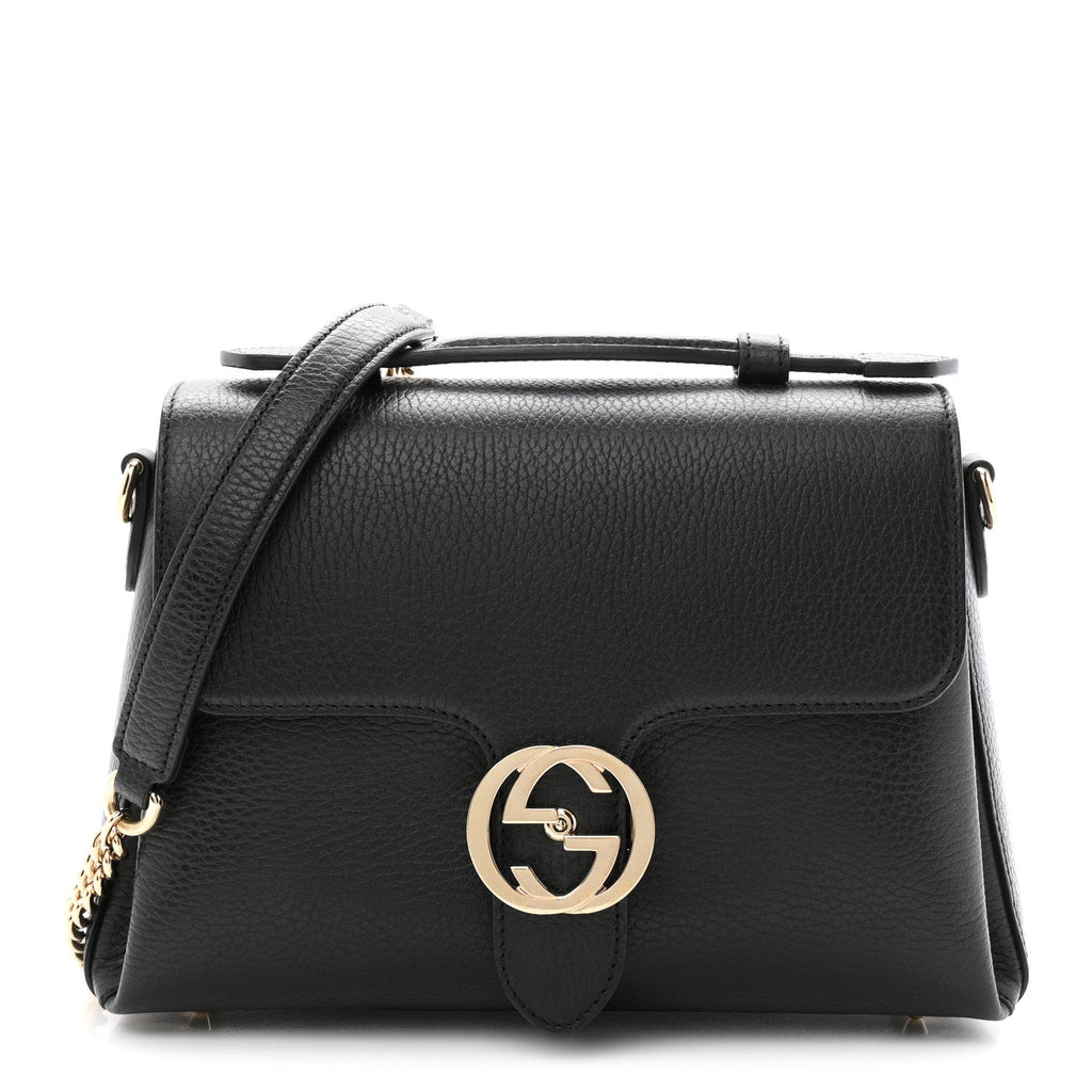 Dollar Calfskin Interlocking G Top Handle Shoulder Bag Black