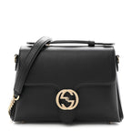 Dollar Calfskin Interlocking G Top Handle Shoulder Bag Black