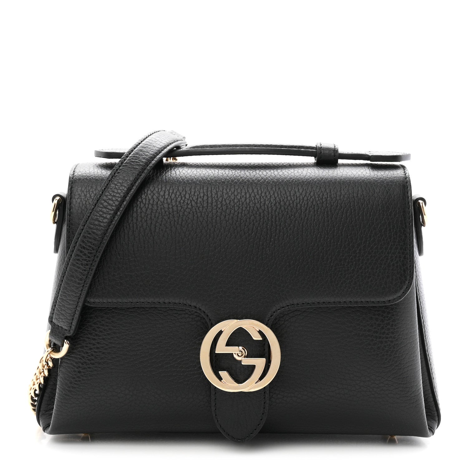 Dollar Calfskin Interlocking G Top Handle Shoulder Bag Black