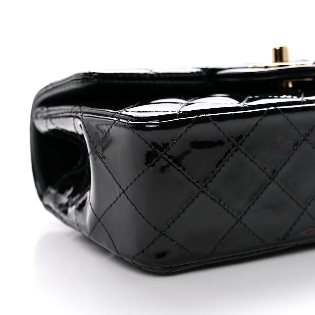 Patent Quilted Mini Top Handle Rectangular Flap Black